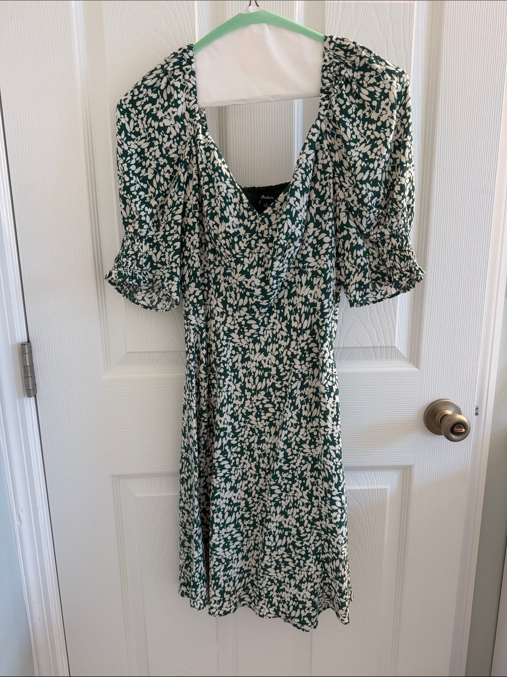 Madewell Forest Green and White Print Midi Dress